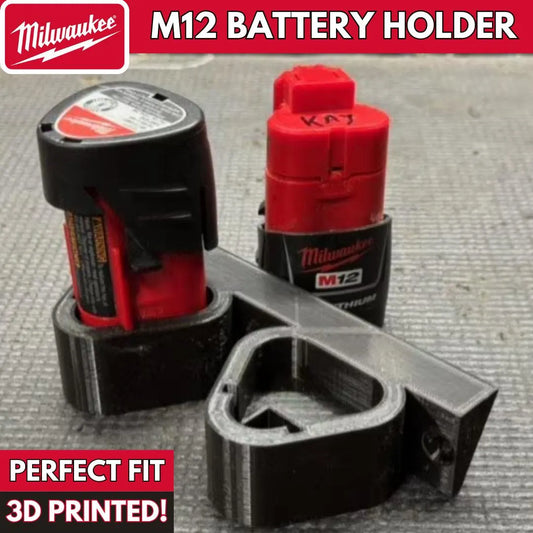 Milwaukee M12 Battery Holder- 3D Printed Wall Mount Battery Holder